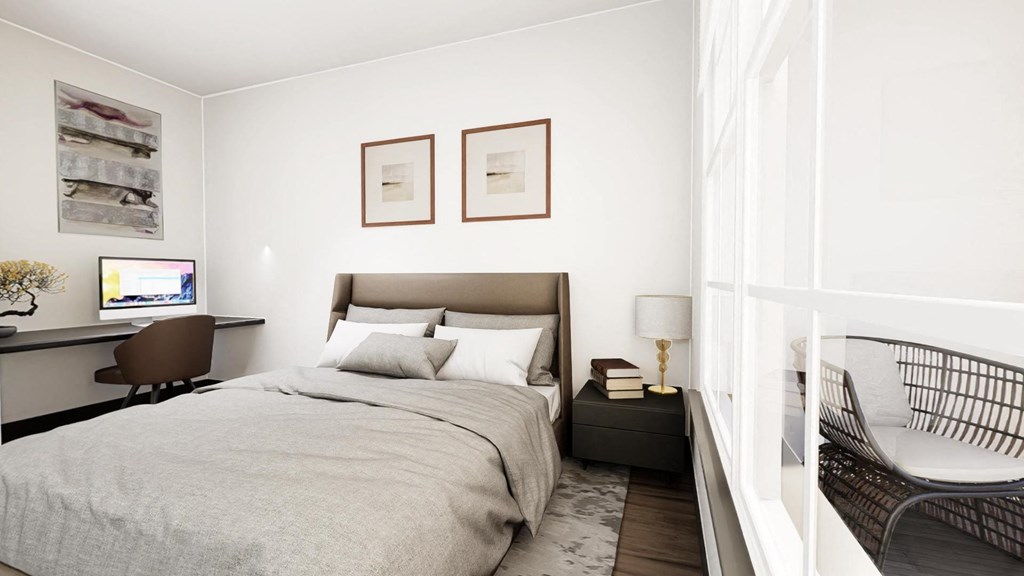 a bedroom with a bed and a desk and a window at Stella, Arizona, 85142