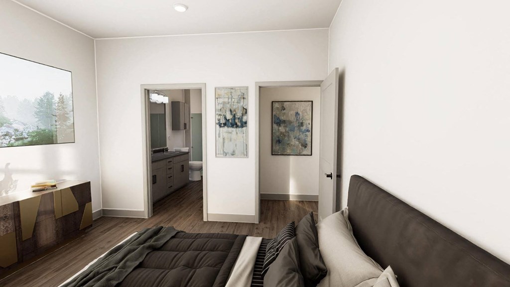 a living room with a couch and a door to a bathroom at Stella, San Tan Valley, 85142
