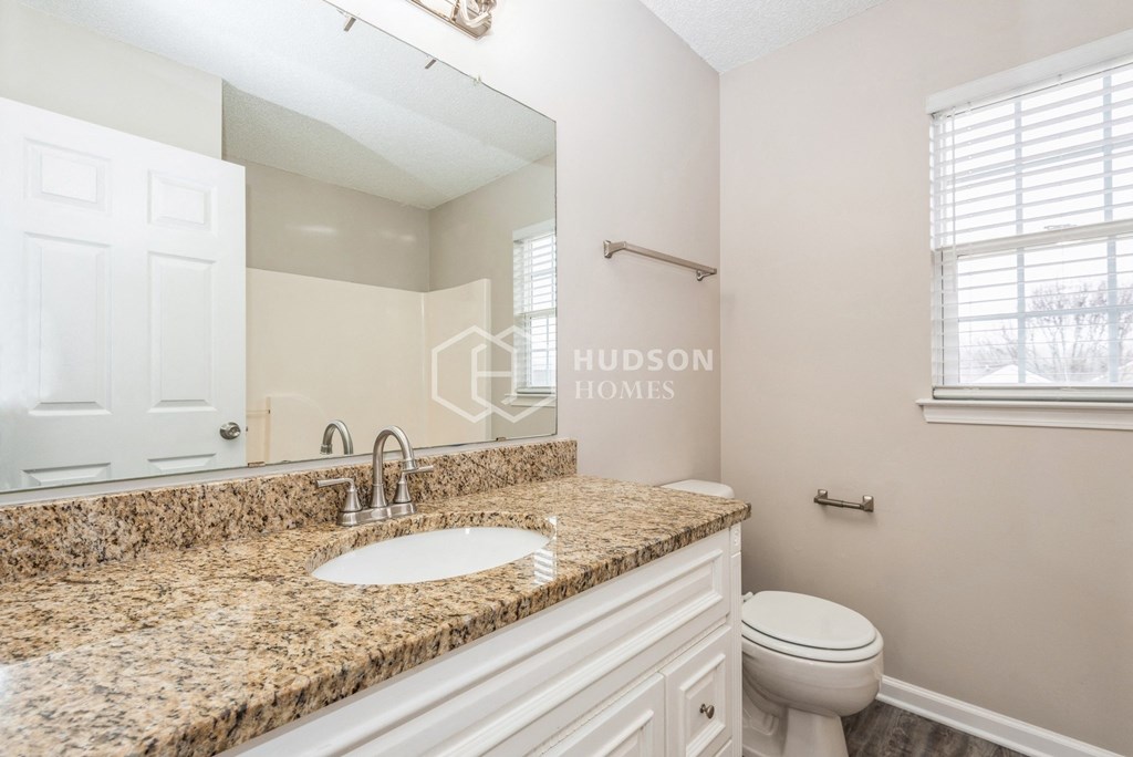 a bathroom with a sink and a toilet and a mirror