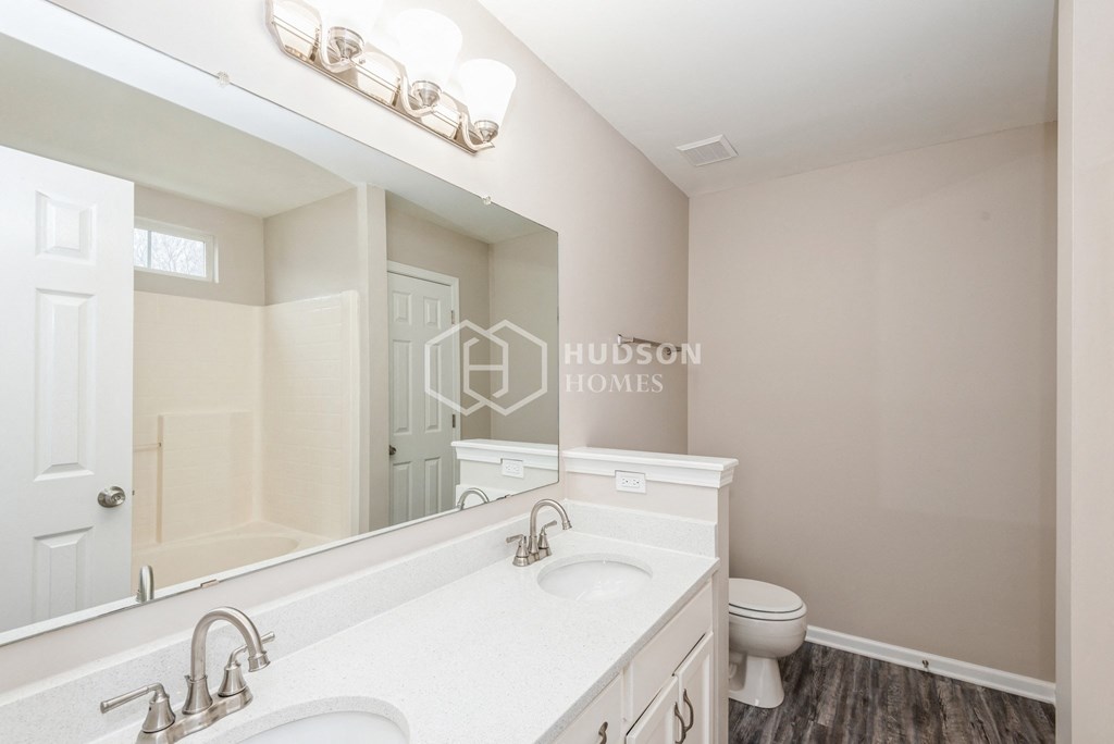 a bathroom with a sink and a mirror and a toilet