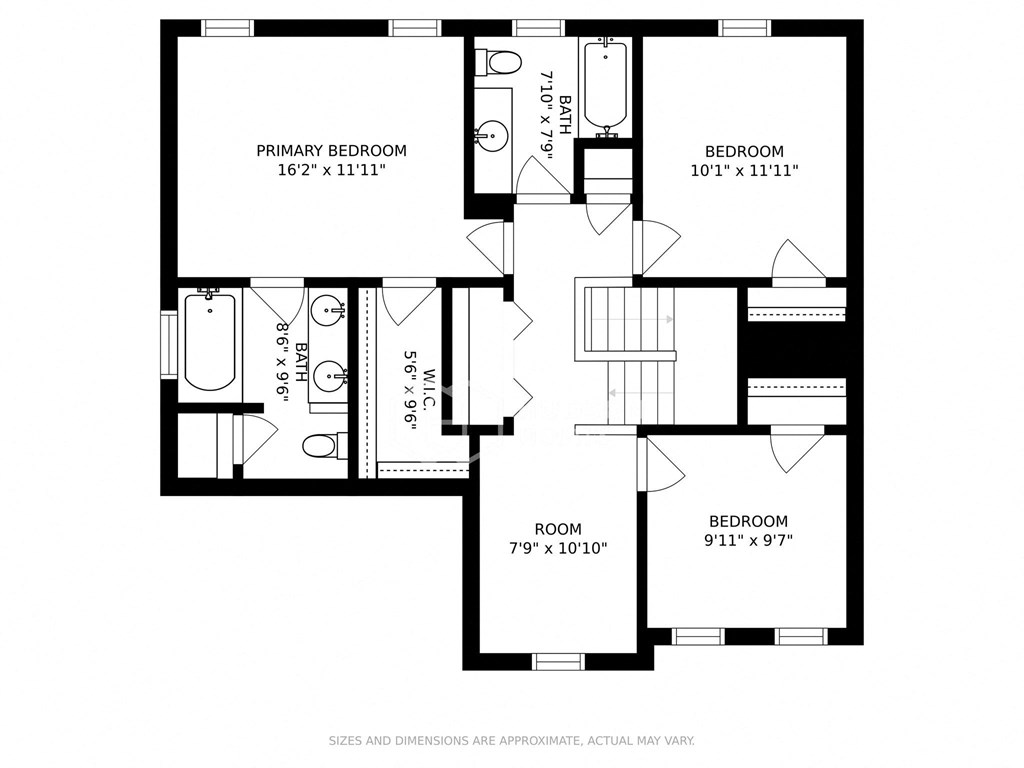 a floor plan of a residence with a mix of bedrooms and baths
