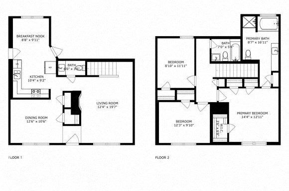 the floor plans for the two story house include a garage and a porch