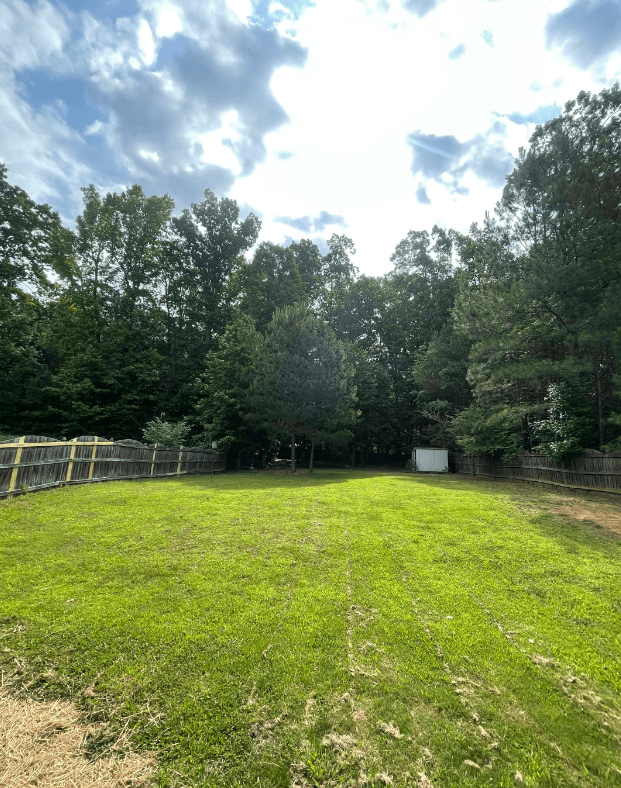 a large field of grass with trees and a fence