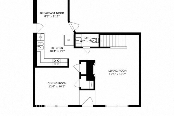 a floor plan of a small house with a bedroom and a living room