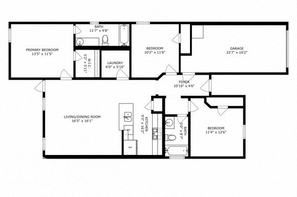 a floor plan of a home with a small kitchen and a living room