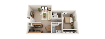 One Bedroom Floor Plan at Deauville Park Apartments, Monroeville