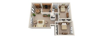 Two Bedroom Floor Plan at Deauville Park Apartments, Pennsylvania, 15146