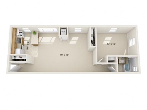 1 Bed 1 Bath Floor Plan at Pacific Highlands Apartments, Natrona Heights, PA, 15065