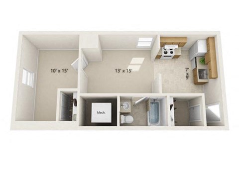 One Bedroom Floor Plan at Pacific Highlands Apartments, Pennsylvania, 15065
