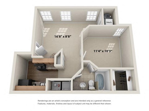 One Bedroom Floor Plan at Chestnut Ridge Apartments, Pennsylvania
