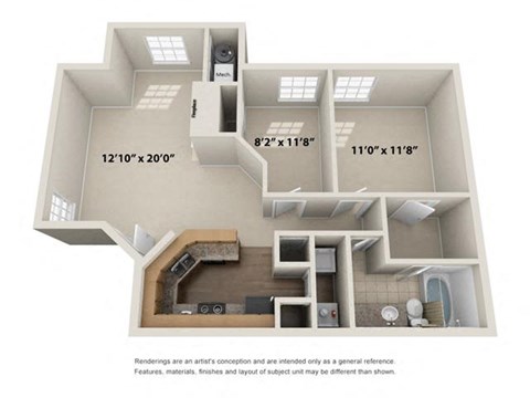 Two Bedroom Floor Plan at Chestnut Ridge Apartments, Pittsburgh, 15205