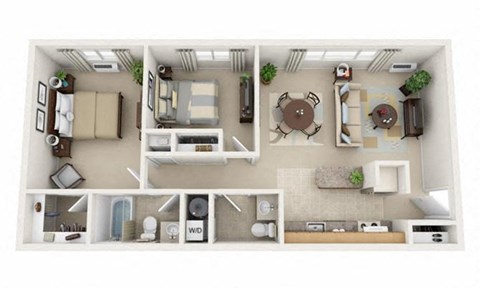 2 Bedroom 2 Bathroom Floor Plan at North Pointe Commons, Pittsburgh, Pennsylvania