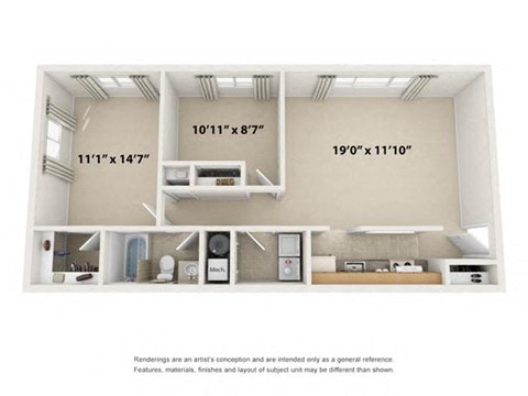 Two Bedroom Floor Plan at North Pointe Commons, Pittsburgh, PA, 15229