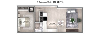 a floor plan of a 1 bedroom unit