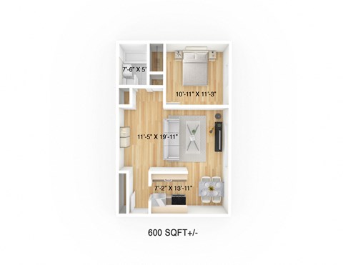 112 River Apartment 1 Bedroom Floor Plan
