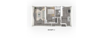 1 Bedroom, 1 Bathroom Floor Plan at 129 Lenore Apartment