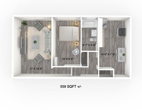 1 Bedroom, 1 Bathroom Floor Plan at 129 Lenore Apartment