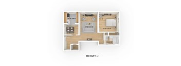 1 Bedroom, 1 Bathroom Floor Plan on 250 Broadway Avenue