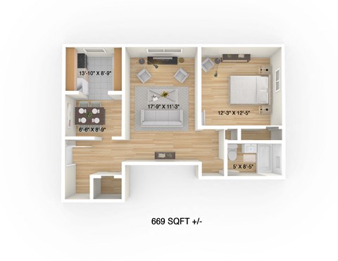 1 Bedroom, 1 Bathroom Floor Plan on 250 Broadway Avenue