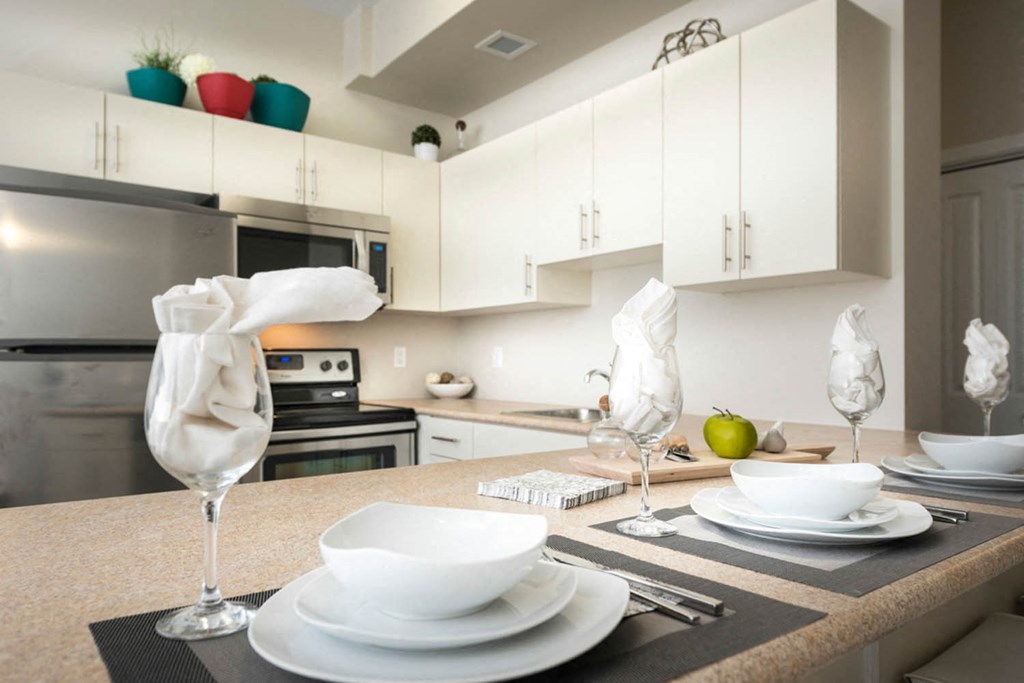 Kitchen and Dining Area at 300 Tache Apartment, Winnipeg, MB.