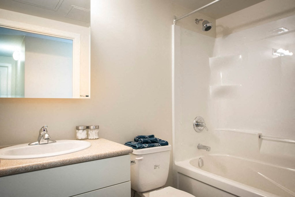 Renovated Bathroom at 300 Tache Apartment, Winnipeg, MB.