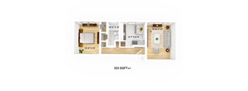 1 Bed 1 Bath Floor Plan at Place St. Boniface Complex