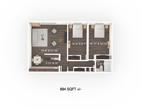 Two Bedroom, One Bathroom Floor Plan at 333 Edison Apartment, Winnipeg, MB, R2G 0L9