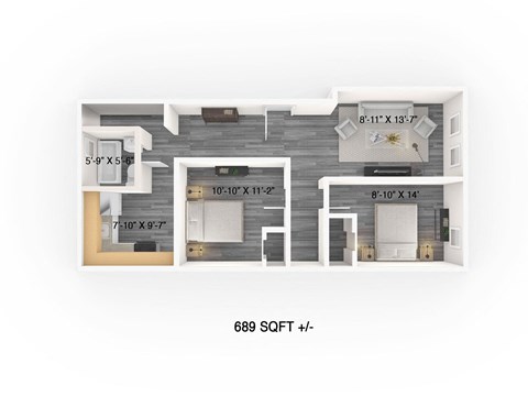 Two Bedroom Floor Plan at 349/351 Daly Apartments, Winnipeg