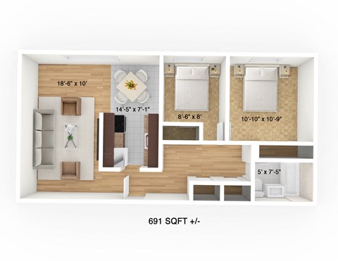2 Bedroom, 1 Bath Floor Plan at 433 Edison Apartment, Winnipeg, MB R2G 0M2