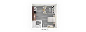 Studio Floor Plan at 433 Edison Apartment, Winnipeg