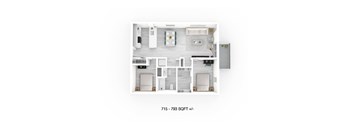 2 Bed 1 Bath Floor Plan at 703 St. Anne's Road Apartment