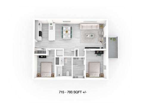 2 Bed 1 Bath Floor Plan at 703 St. Anne's Road Apartment