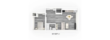 1 Bedroom, 1 Bathroom Floor Plan at 875 Westminster Apartment