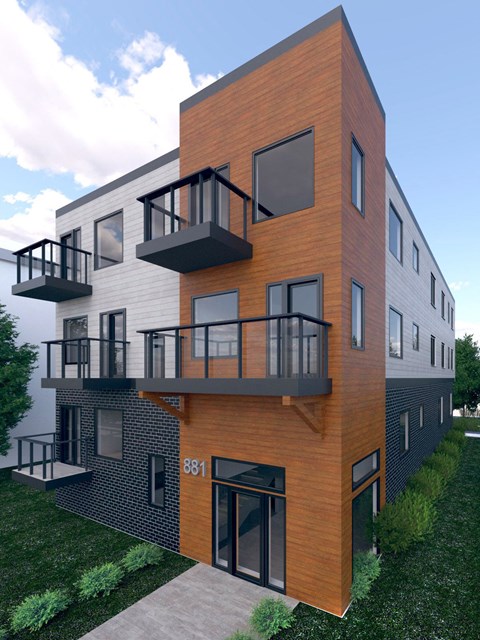 a rendering of the exterior of a new apartment building