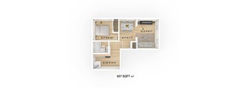 1 Bed 1 Bath Floor Plan at 980 Wolseley Apartment Suites for rent