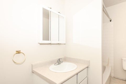 A white bathroom with a sink and a toilet.
