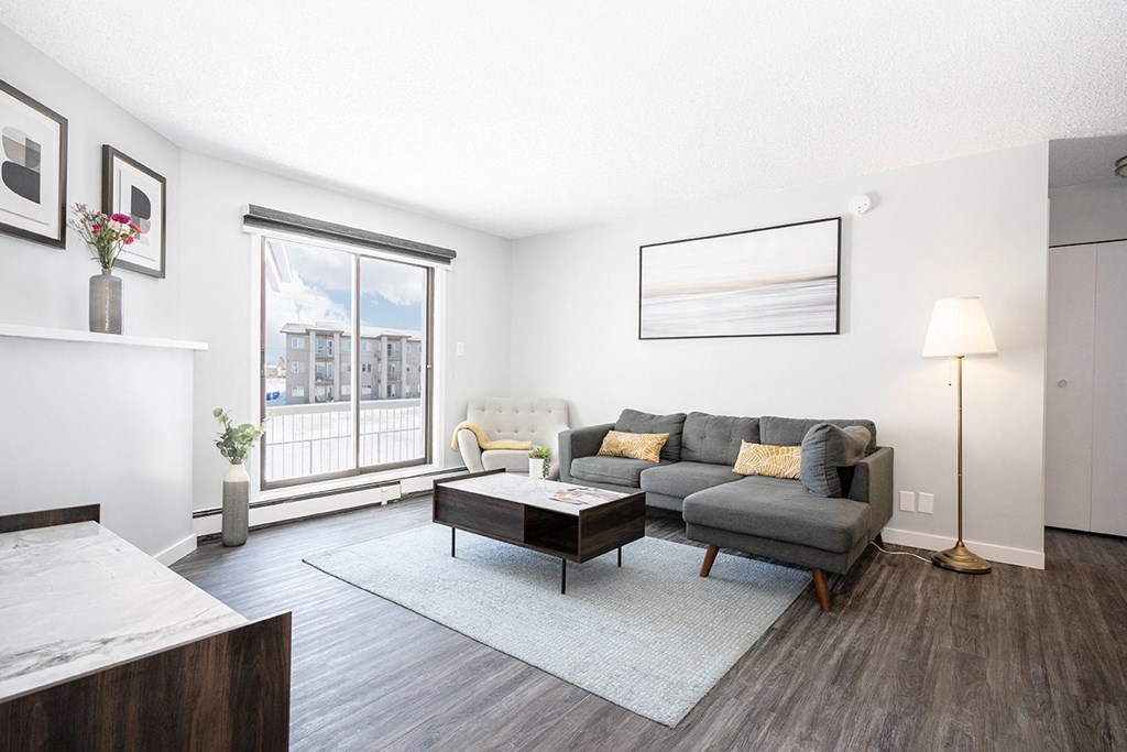 a living room with a couch and a coffee table