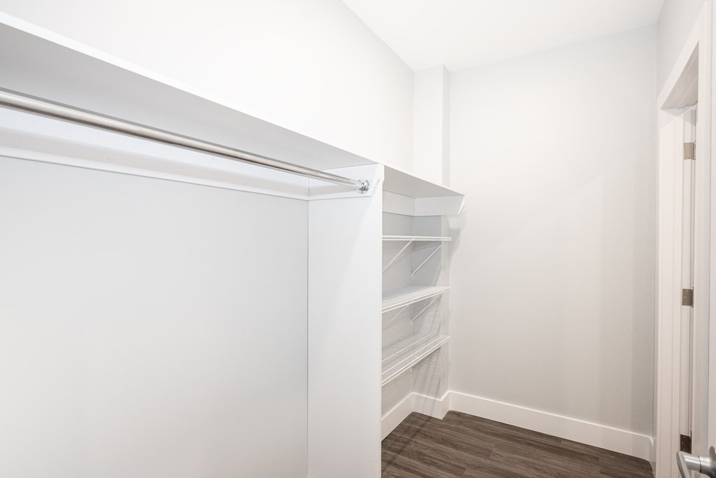 A walk-in closet at a two-bedroom suite for rent in Winnipeg