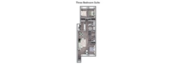 a floor plan of a bedroom suite with a bathroom and a living room