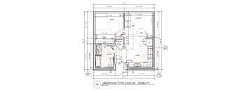 A floor plan for a 1-bedroom type 1 (533 SF) mobility apartment.