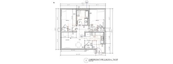 A detailed architectural floor plan for a 2-bedroom type 2 building.