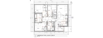 A detailed architectural floor plan for a 3-bedroom type 2 building.