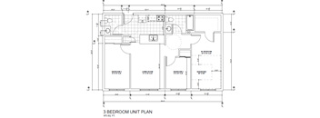 A black and white floor plan of a 3 bedroom unit.
