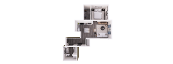 the bungalow floor plan with bedroom and living room