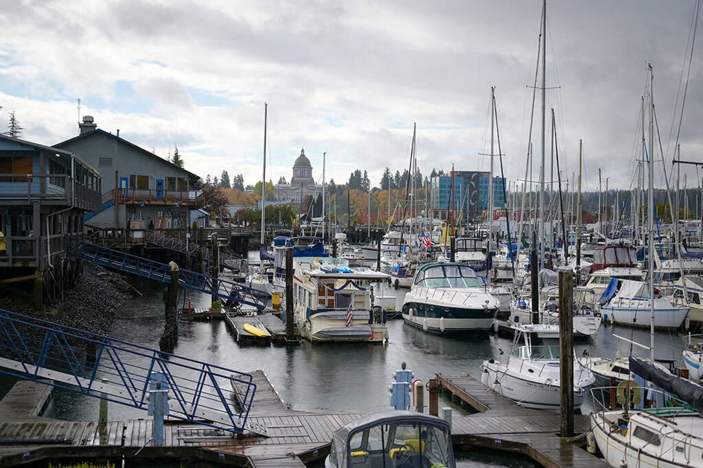 Capitol building over harbor at Harbor Heights 55+ Community, Washington, 98501