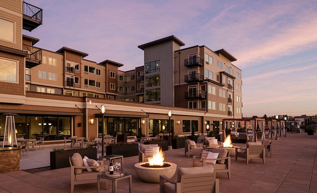 Exterior Rooftop Sunset at Harbor Heights 55+ Community, Olympia, Washington