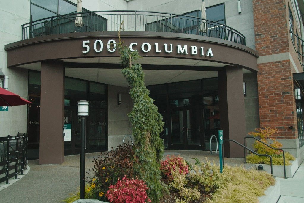 exterior of 500 Columbia Building at Harbor Heights 55+ Community, Olympia, Washington