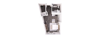 a floor plan of a studio apartment with a bedroom and a living room