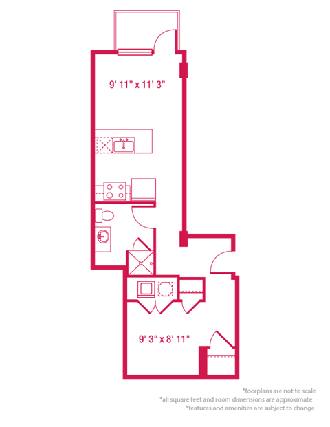 1 bedroom 1 bathroom Floor plan T at ArtHouse, Seattle, WA, 98121