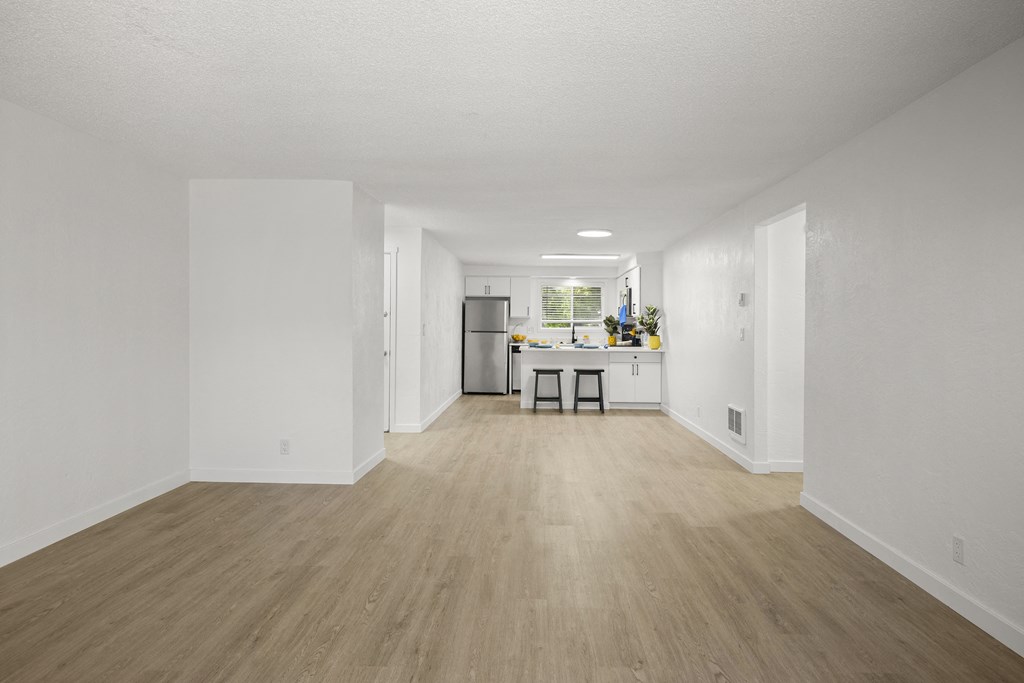 a kitchen and living room in a 555 waverly unit at Chalet, Oregon